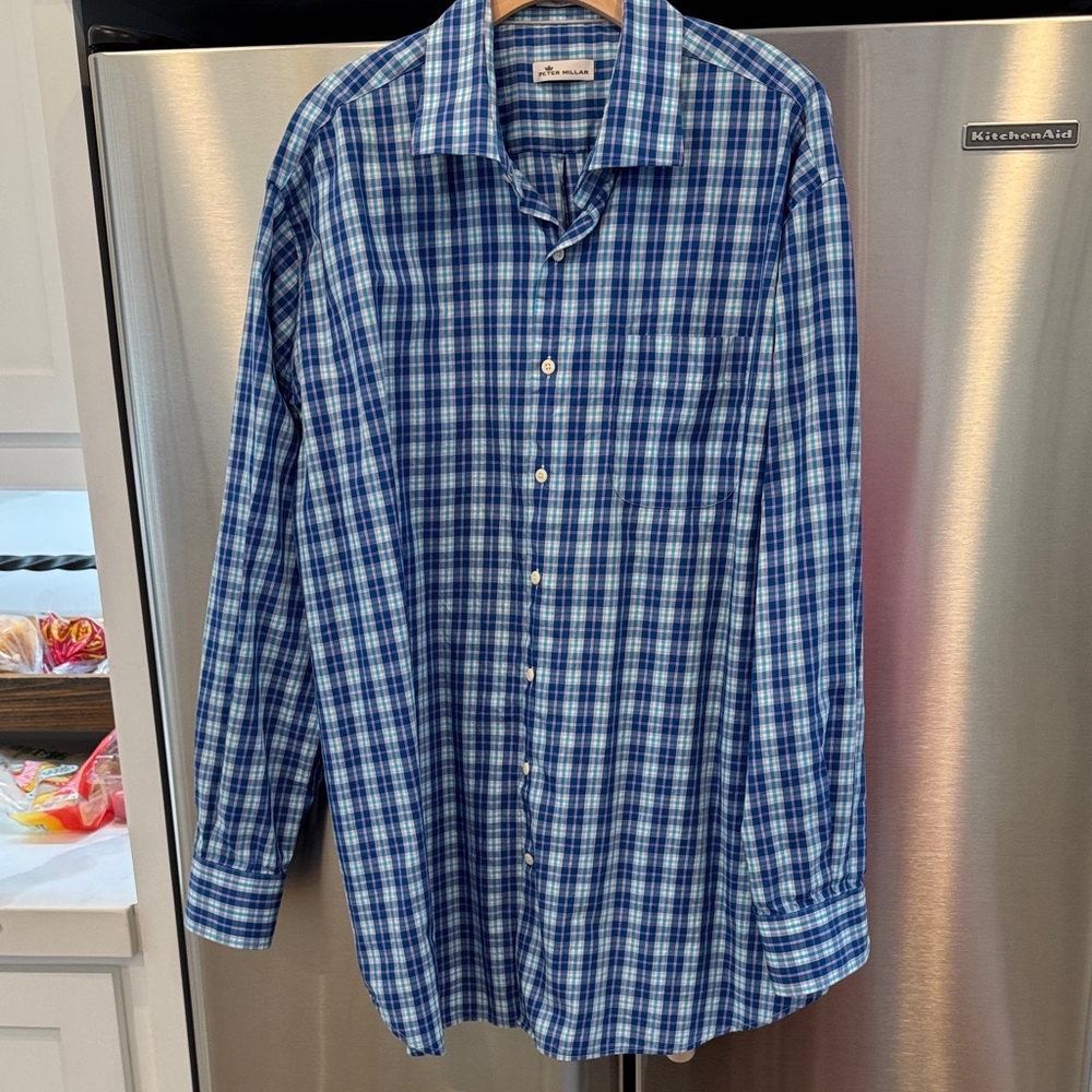 Peter Millar Navy and White Checkered Shirt XXL
